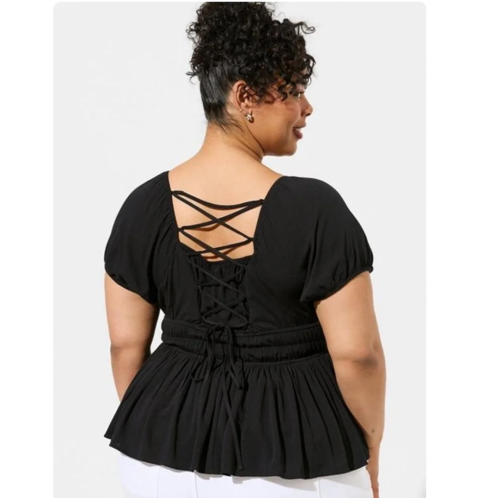 TORRID NWT Washable Crinkle Gauze Cris Cross Back Top - Picture 2 of 5